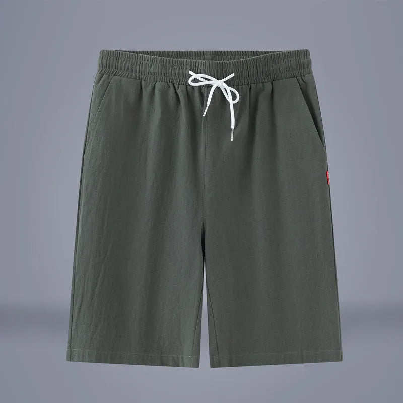 Chinese-style cotton linen cropped pants in Army Green colour with a drawstring waist.