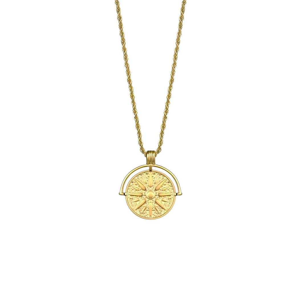 Women's titanium steel sunflower embossed pendant necklace with geometric design on adjustable chain