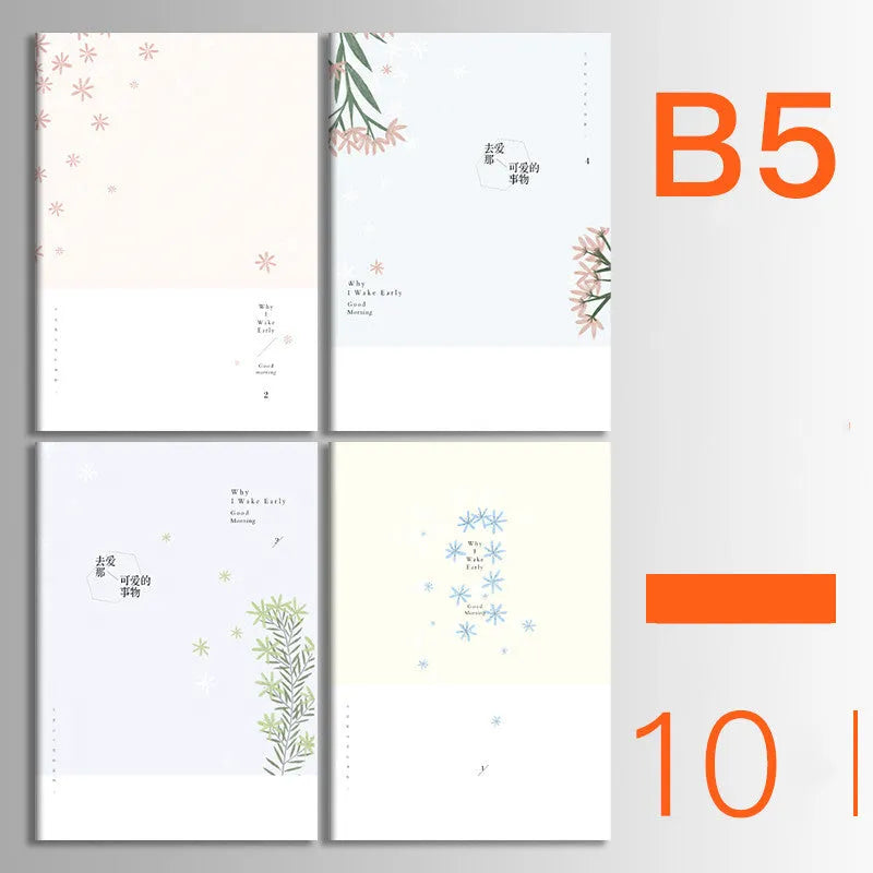 Set of 10 thread-bound softcover notebooks in various designs including kraft paper and printed patterns