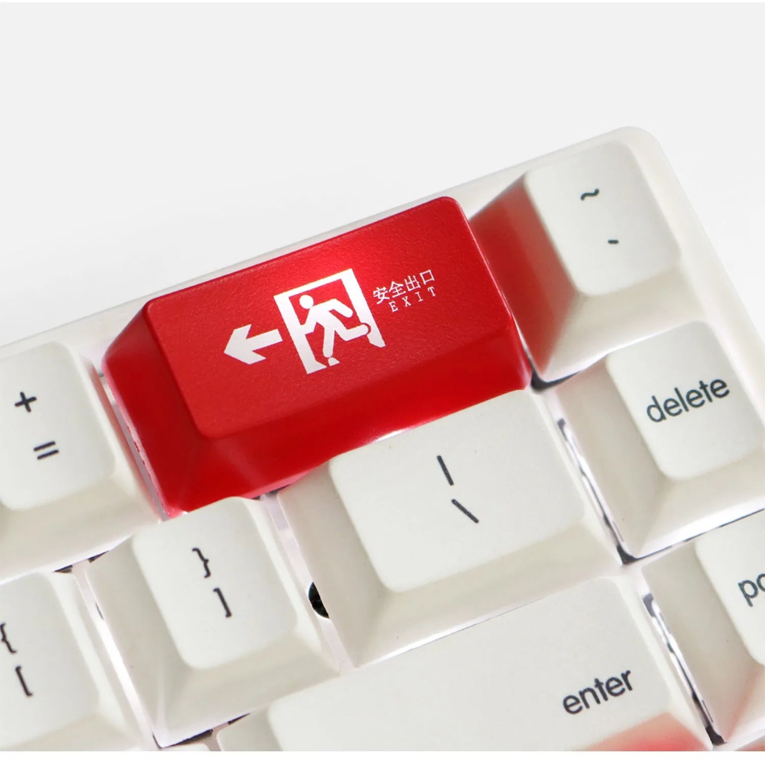 Emergency exit icon keyboard key cap with transparent design for backspace or enter key replacement