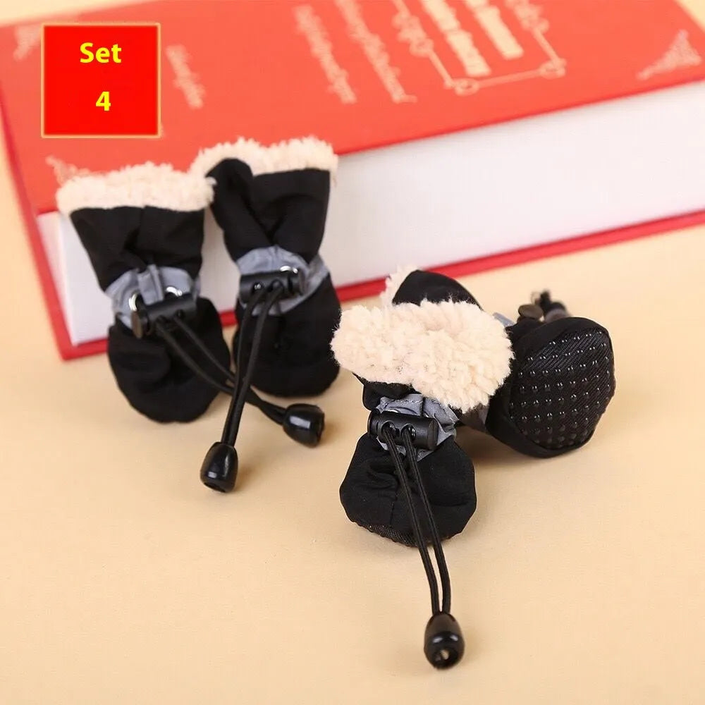 Dog shoes with soft soles in multiple colours including rose red, black, blue and monkey print designs
