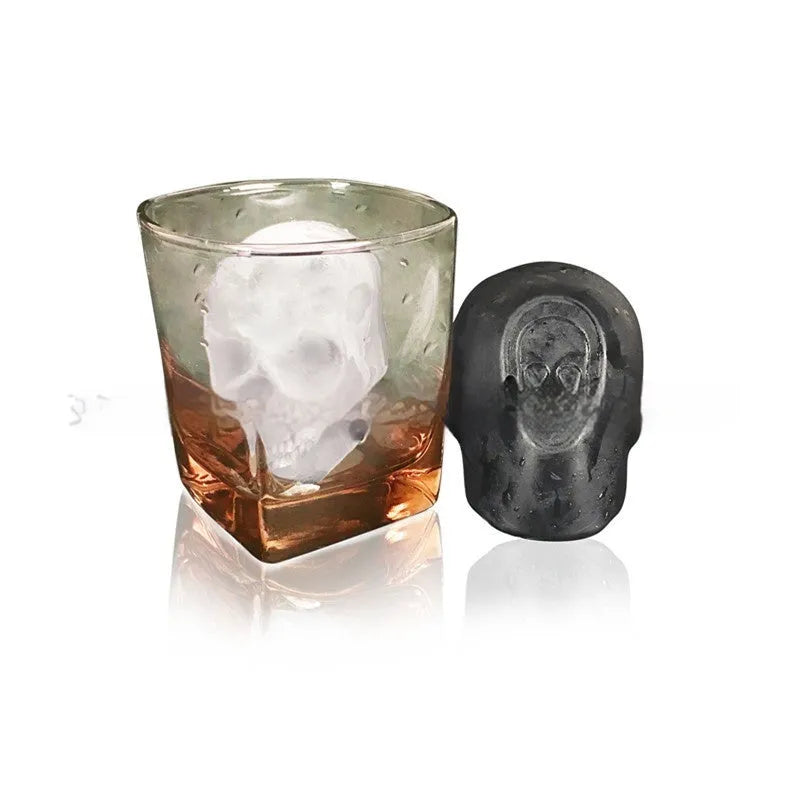 3D Halloween skull ice cube tray in food-grade edible silicon showing detailed skull shapes