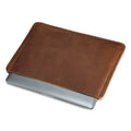 Genuine crazy horse leather computer organiser liner bag for men in brown, showing medium and large size options.