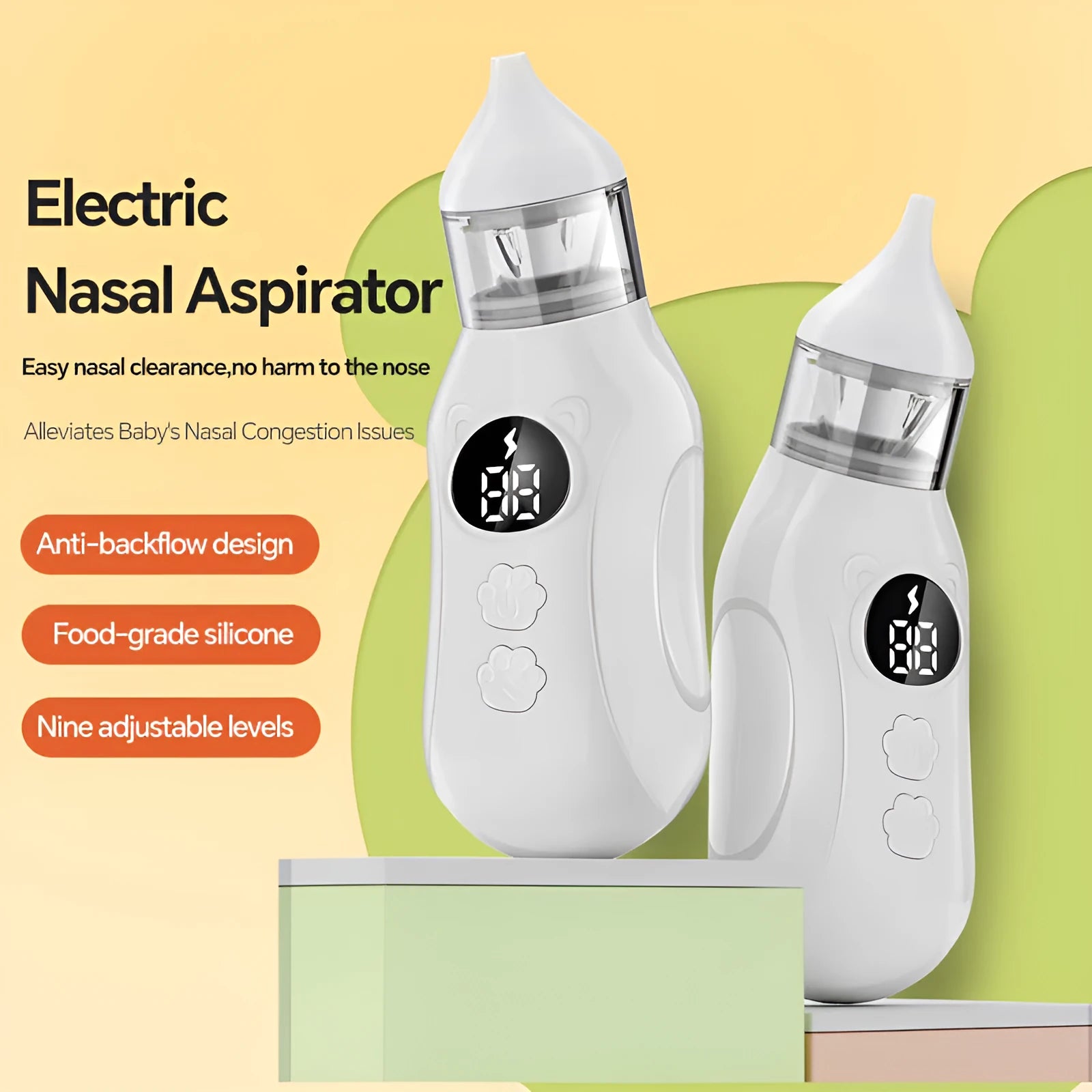 White electric silicone nasal aspirator for children with anti-backflow design