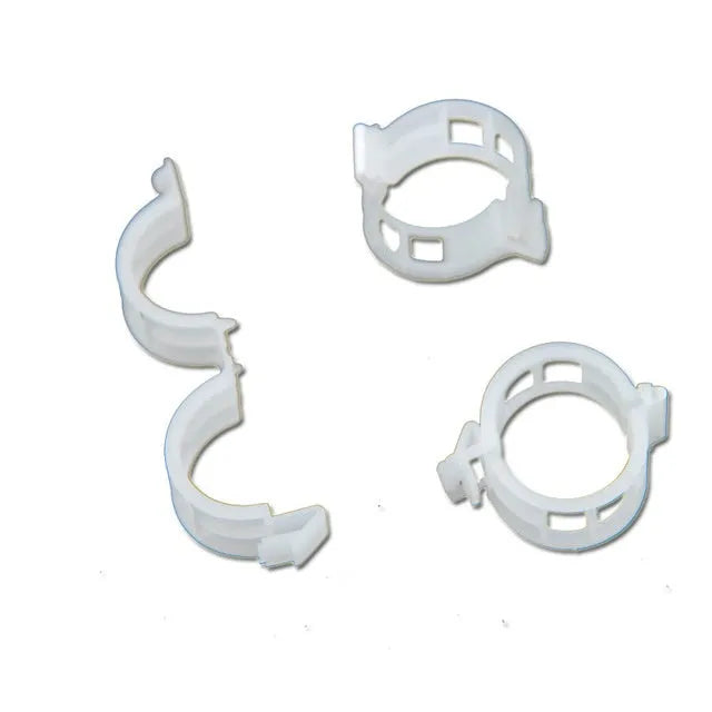 A pack of 50 plastic plant support and grafting clips for garden use.