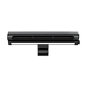 Black bladeless USB clip fan with LED light mounted on laptop screen showing compact design