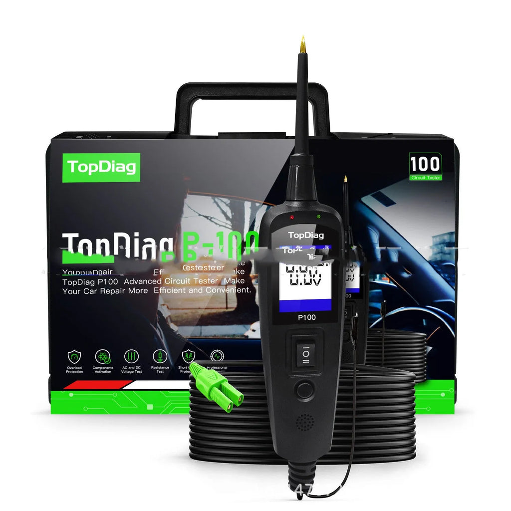 P100 black automotive circuit battery tester with OBD connector for 12V car fault diagnosis