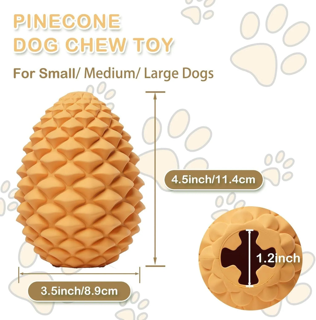 Natural rubber pine cone shaped dog chew toy with treat dispenser hole