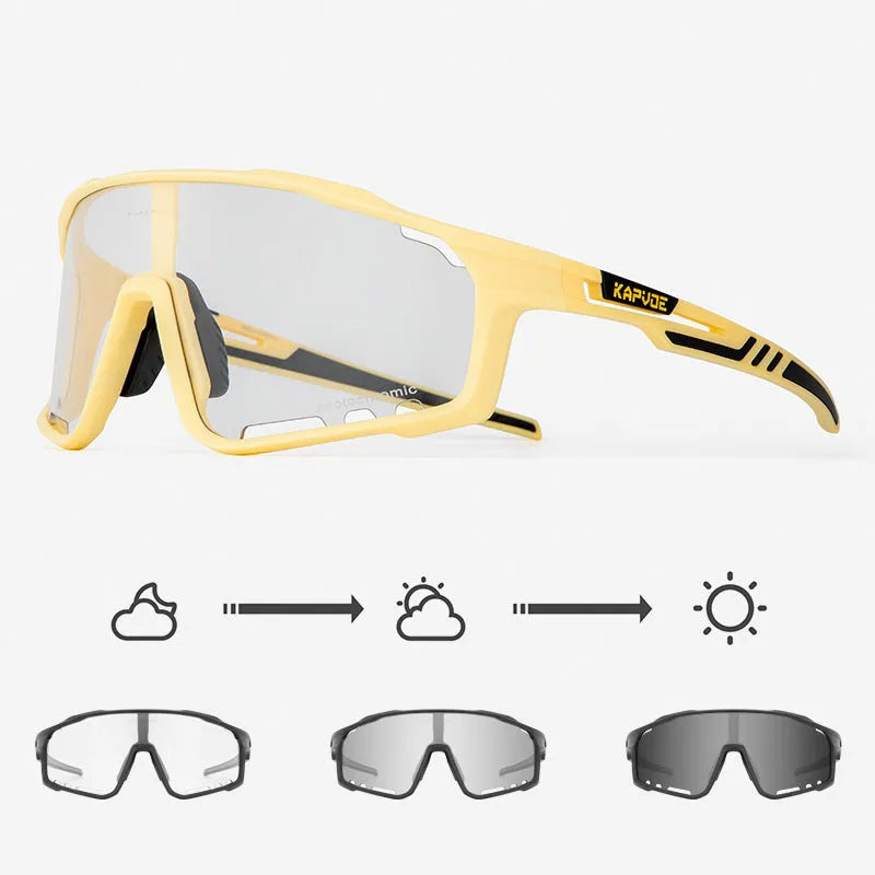 Colour-changing cycling sunglasses with photochromic lens and TR90 frame