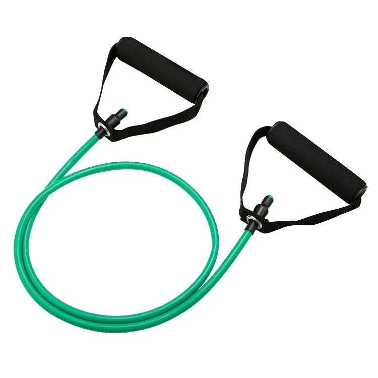 Adjustable chest expander with colour-coded TPE resistance bands showing five different tension levels