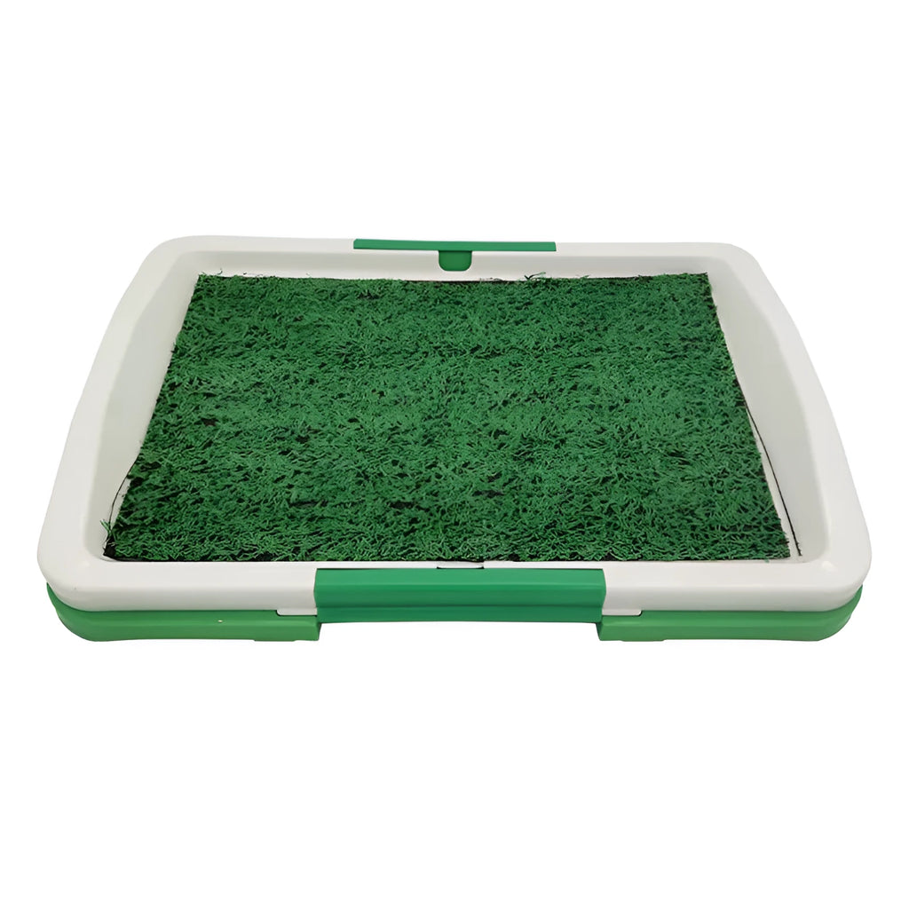 Three-layer artificial grass indoor dog toilet training tray with plastic base and removable turf