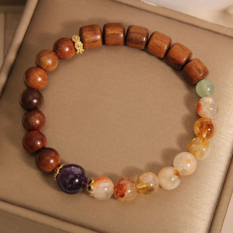 Yellow tower crystal and ebony amethyst bracelet with pearl, rhinestone, and sequin detailing for women