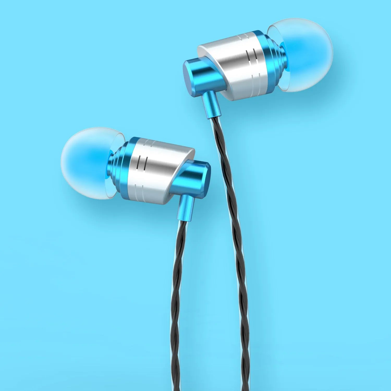 Black wired in-ear headphones with a 3.5mm plug and inline microphone on a 1.2m cable.