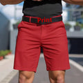 Men's solid colour straight-leg polyester shorts with micro elasticity, shown in apricot.