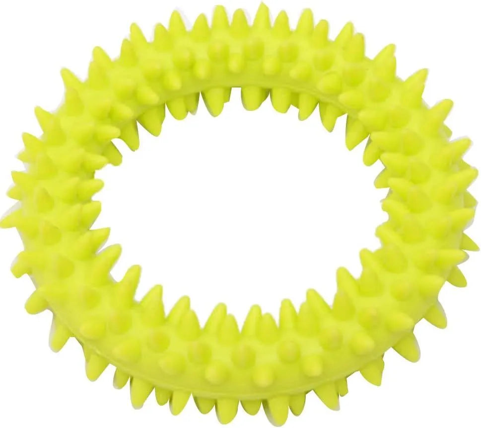 TPR spiky circle ring dog chew toy with dental cleaning nubs in blue colour