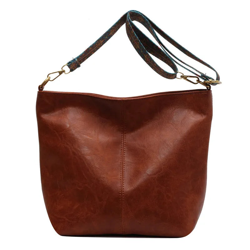 Large capacity women's crossbody bucket bag in PU material, available in olive green colour