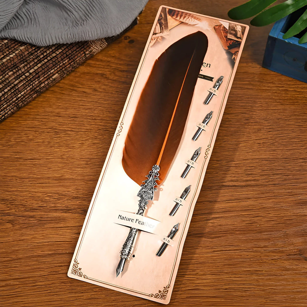 Vintage feather dip pen with zinc alloy body in multiple colour options for calligraphy