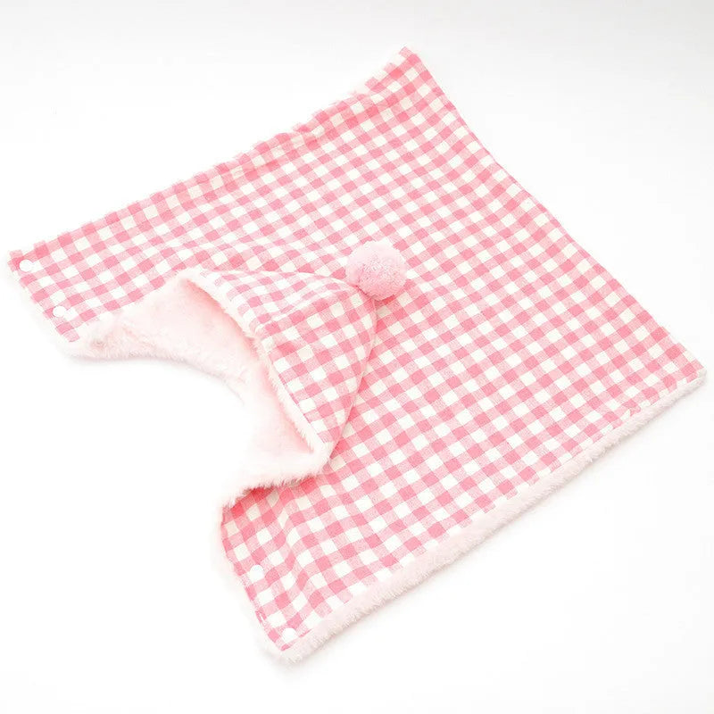 Cotton pet blanket sleeping bag in pink grid pattern for dogs and cats