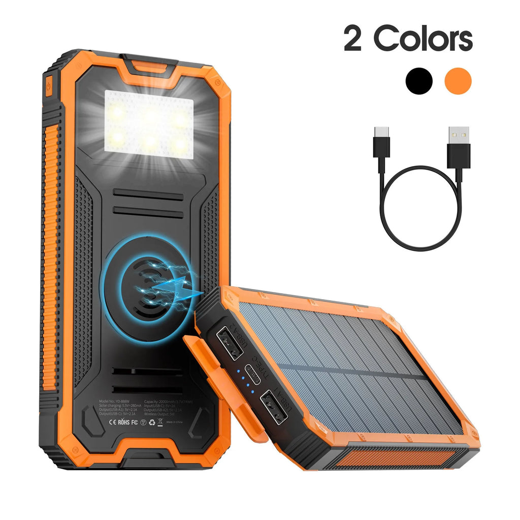 Outdoor solar charging unit 20000mAh wireless charger in orange plastic shell