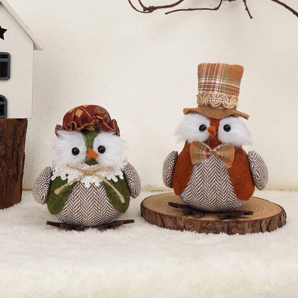 Thanksgiving owl harvest bird window hanging pendant ornament in orange or green polyester cloth