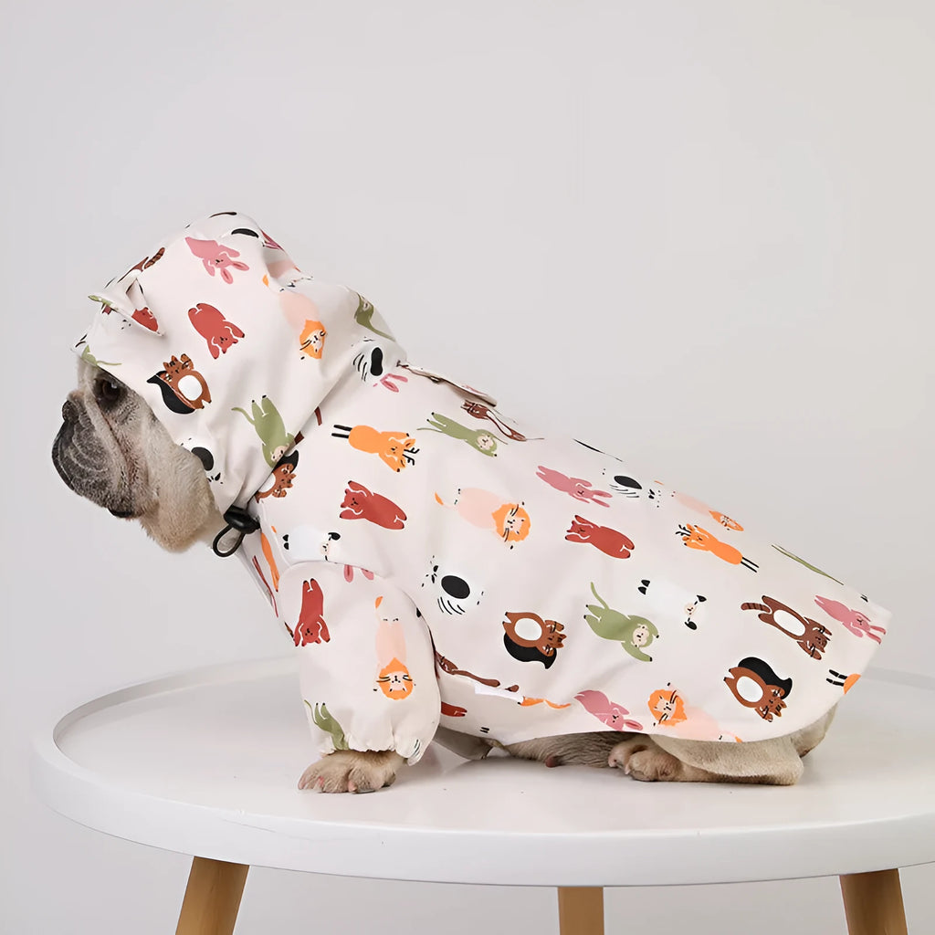 Beige cartoon dog raincoat with double waterproof coating in PU material