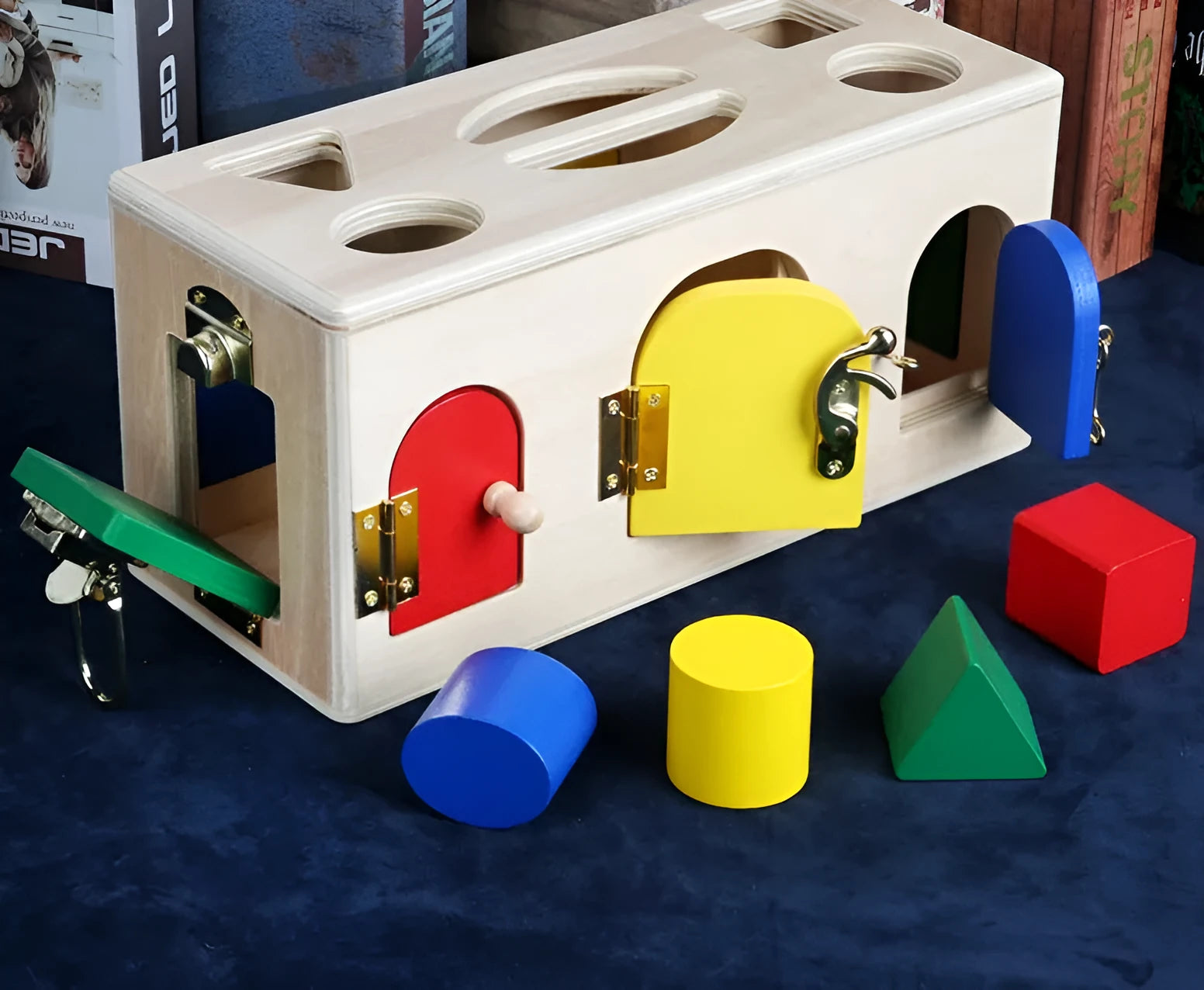 Wooden shape sorter lock box with 12 eco-friendly non-toxic pieces for preschool learning