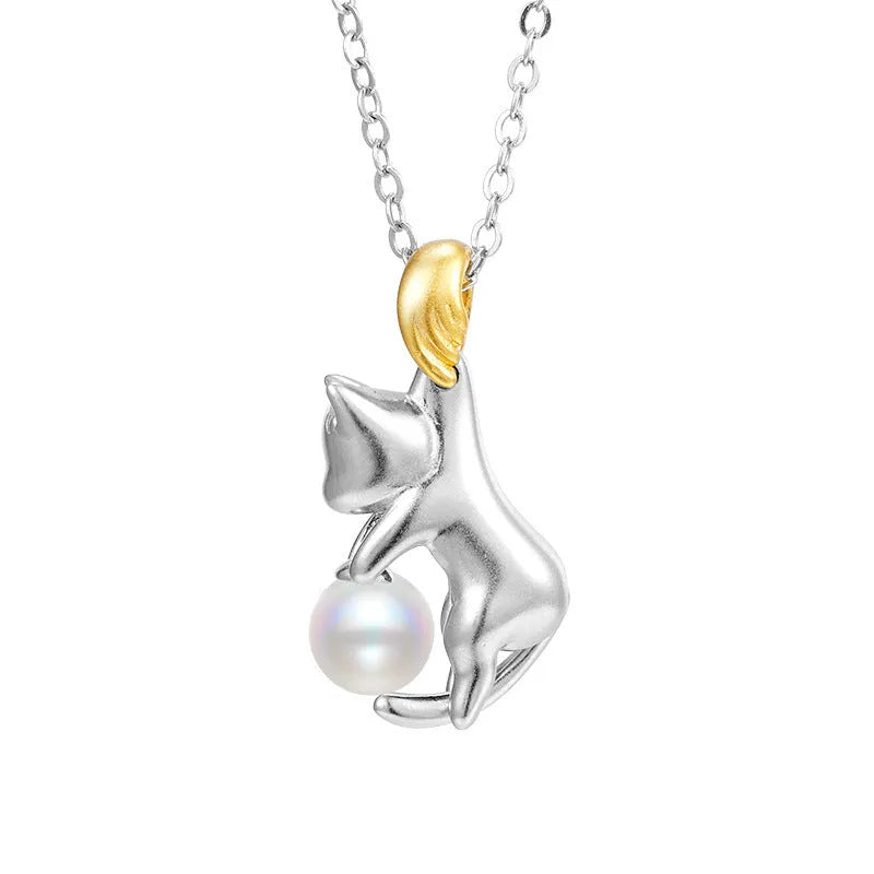 925 sterling silver clavicle chain necklace with electroplated finish and optional pearl bead decoration