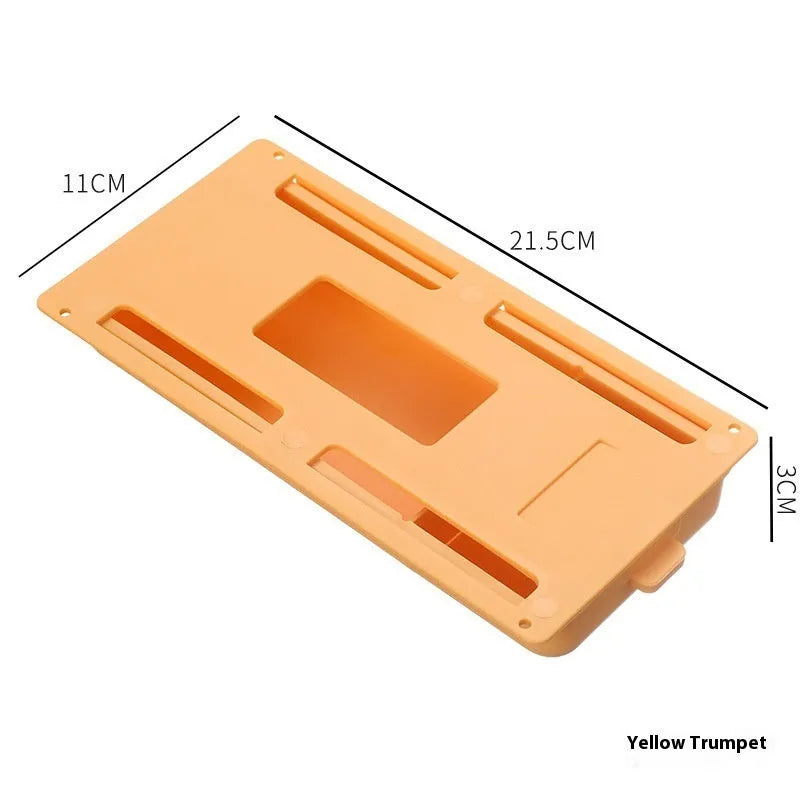 Adhesive plastic storage drawer with lid and internal grid divider for under-desk organisation