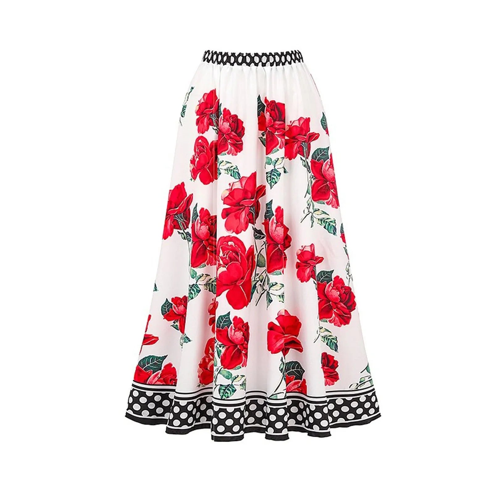 Women's printed one-piece swimsuit with a matching skirt cover-up in a rose pink floral pattern.