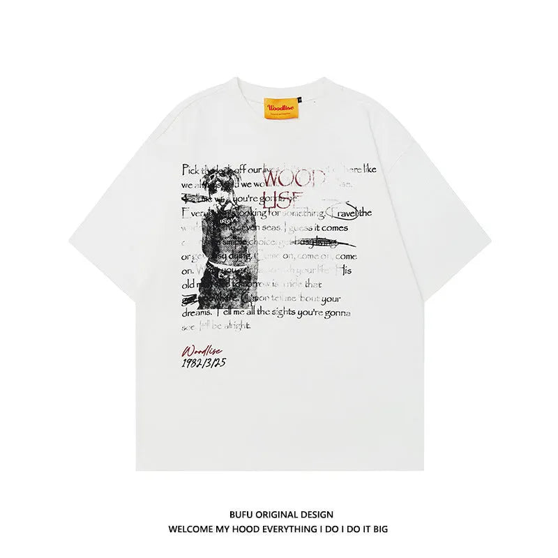 Men's black retro hip hop T-shirt with white letter printing and raglan sleeves