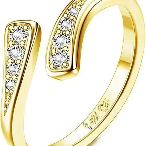 14K gold plated geometric toe ring with 0.5 thickness plating in rhinestone design