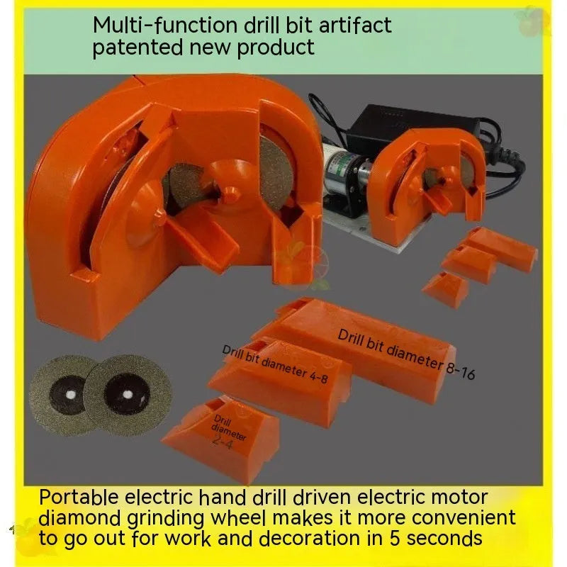 Portable universal grinding tool with orange and black sander sets and replacement grinding wheels