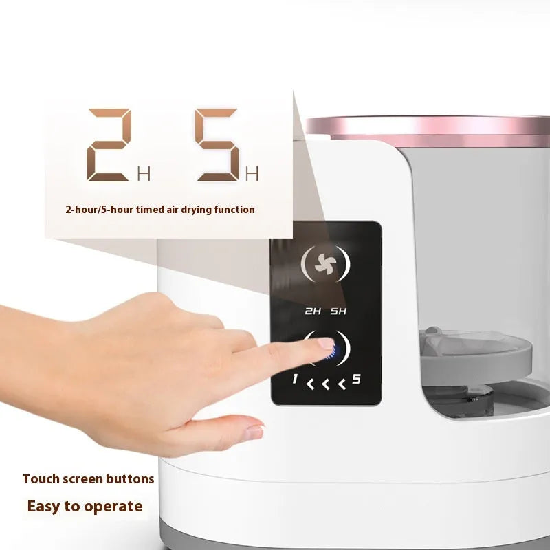 Electric makeup brush cleaner with drying chamber, 192x122x173mm, ABS PC TPE construction, timed cleaning and drying cycles