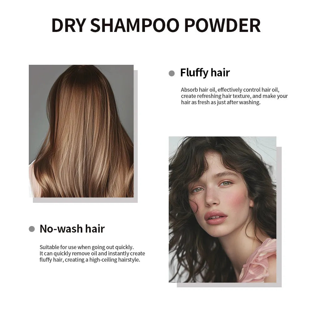 Dry shampoo powder sachet with sponge applicator and headband mirror