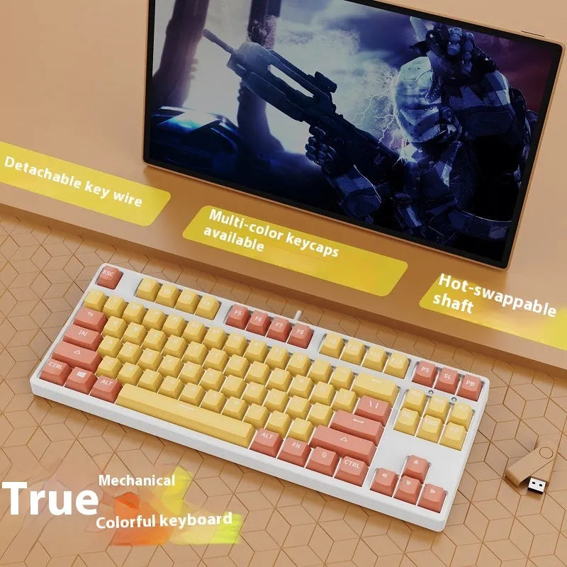 87-key mechanical gaming keyboard with colourful keycaps on metal frame, showing hot-swappable switches