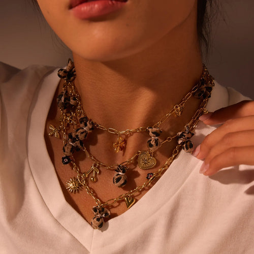 18K gold plated stainless steel leopard heart pendant necklace with adjustable chain