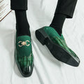 Men's black Korean style leather casual shoes with pointed toe and rubber sole