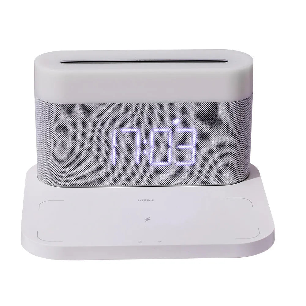 Mini black and white wireless charger desktop clock with night light and glass shell