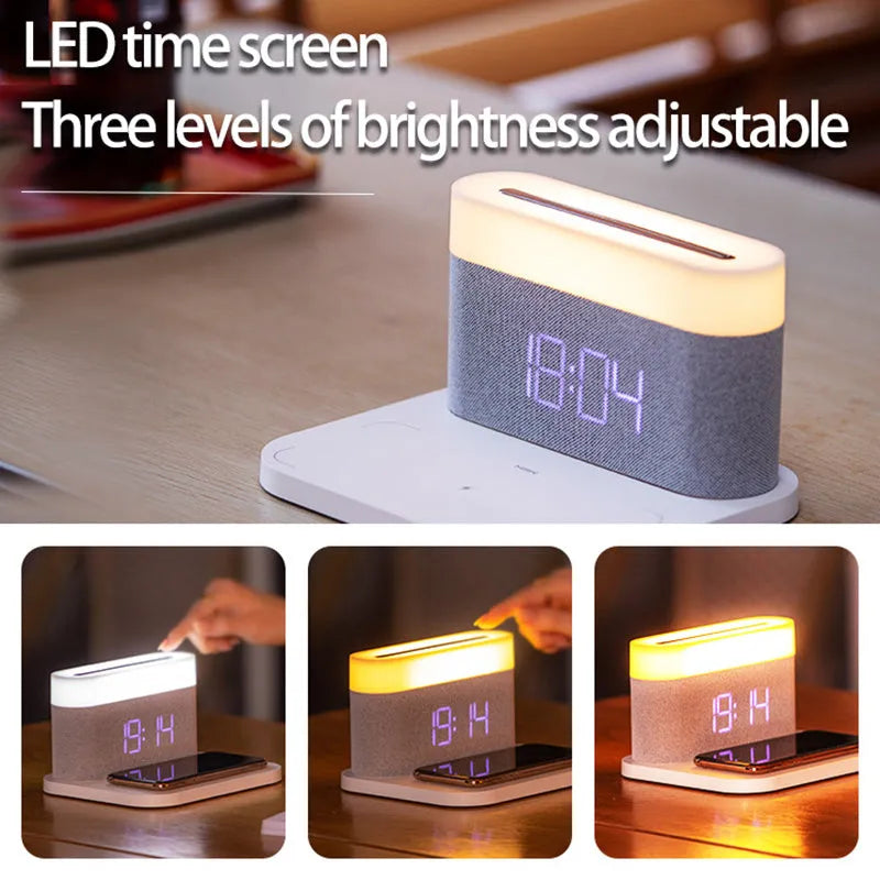 Mini black and white wireless charger desktop clock with night light and glass shell