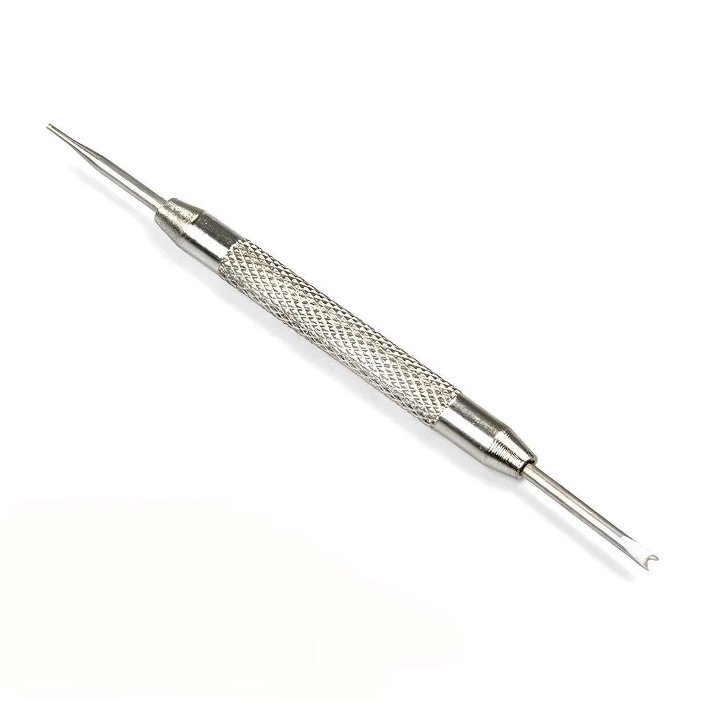 Stainless steel spring bar remover tool 8.5cm with V-edged tip and push-pin for watch strap repair