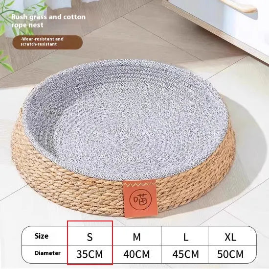 Rattan woven cat bed showing breathable design suitable for S M L XL size cats