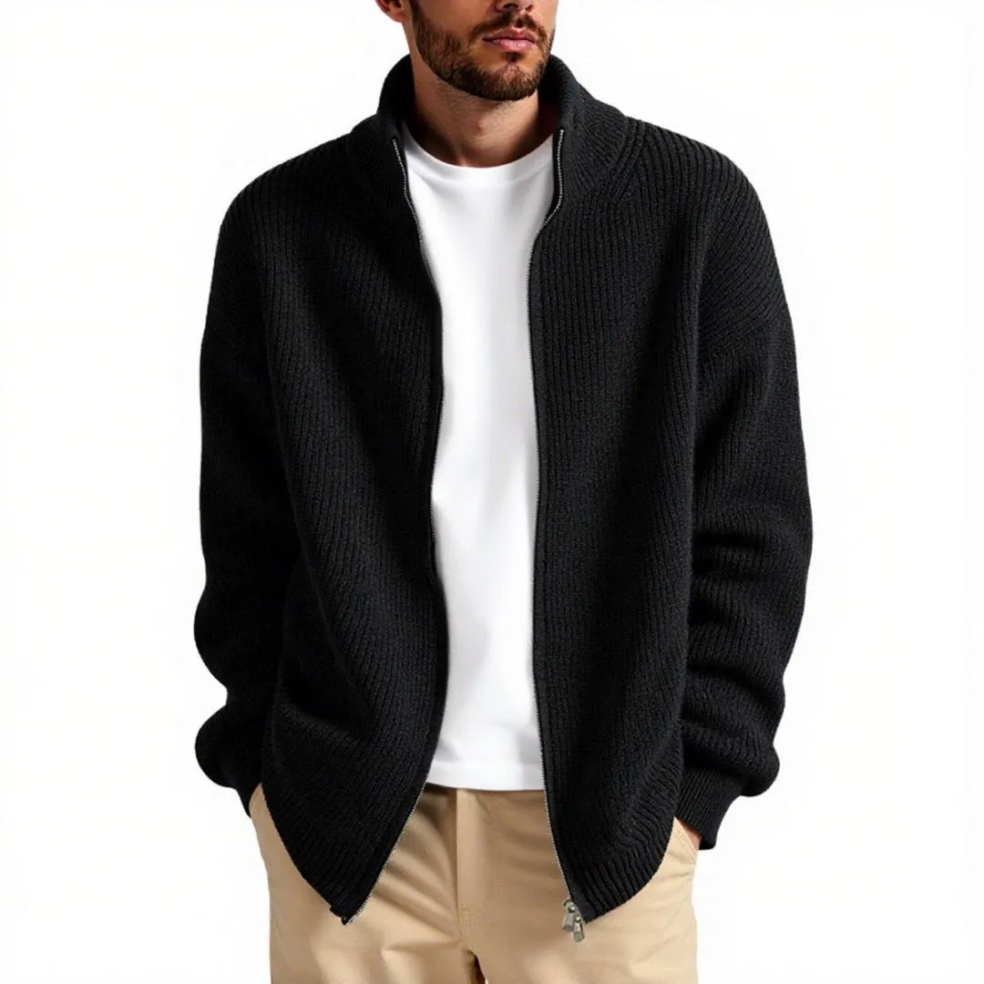 Men's loose fit cardigan sweater coat in chemical fibre blend available in five colours