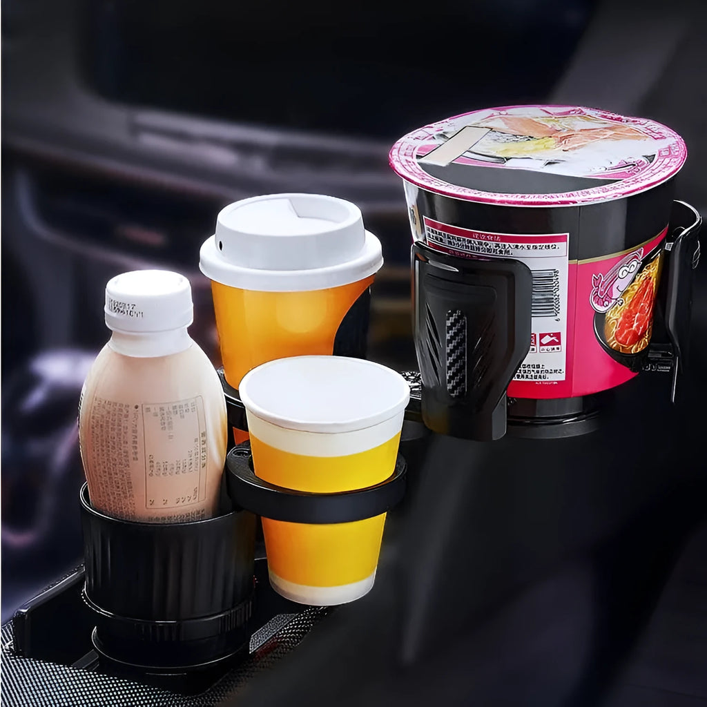 Black ABS plastic car water cup holder with retractable adjustable base for drink bottles