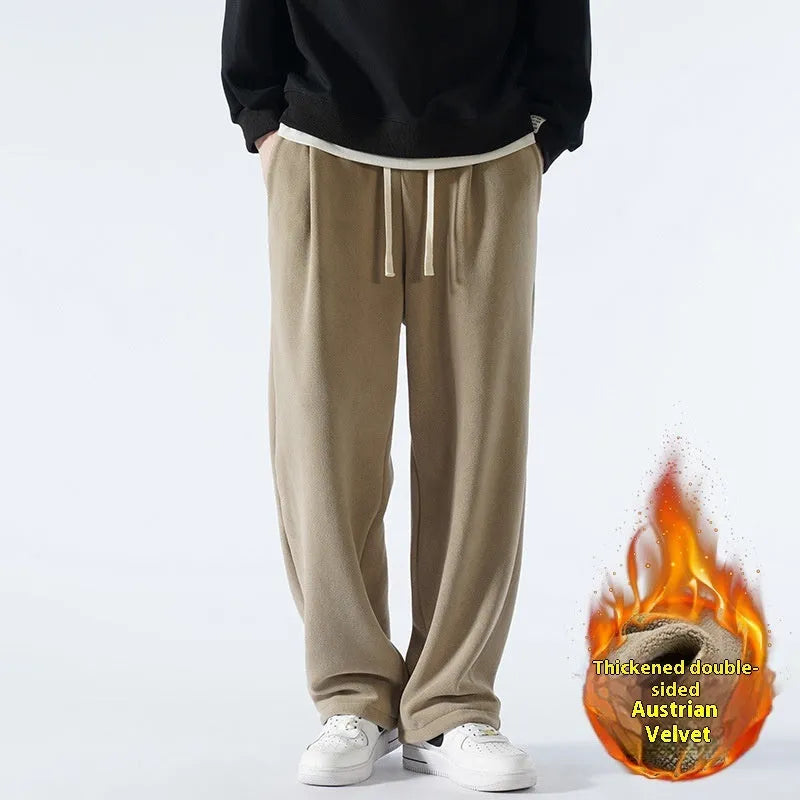 Men's double-sided polar fleece fleece-lined winter trousers in loose fit Korean style
