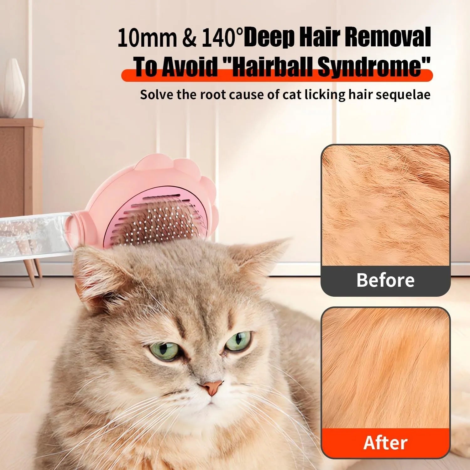 Grey spray cat grooming brush with self-cleaning button and water spray function.