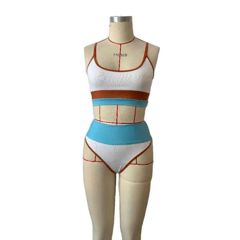 Women's solid colour quick-drying swimsuit set with top and shorts