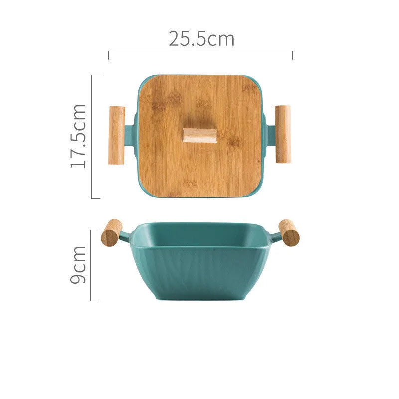 Irregular shaped porcelain ceramic bowl with matching lid available in multiple colours