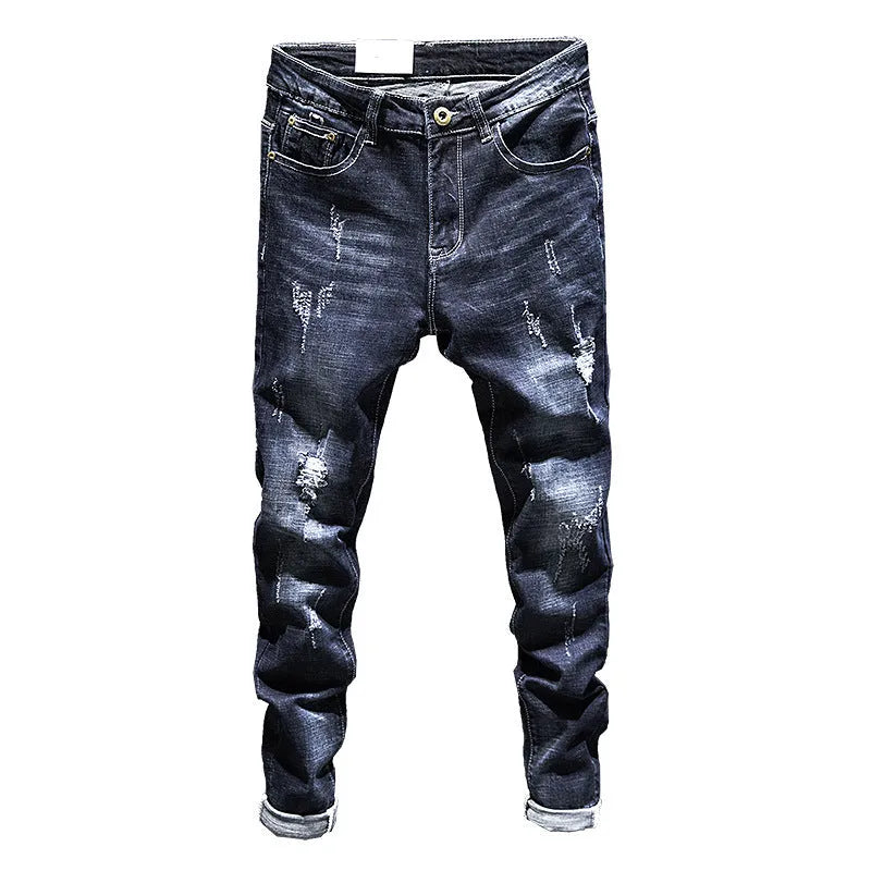 Men's slim-fitting skinny jeans in blue denim with mid-waist cut and standard trousers length