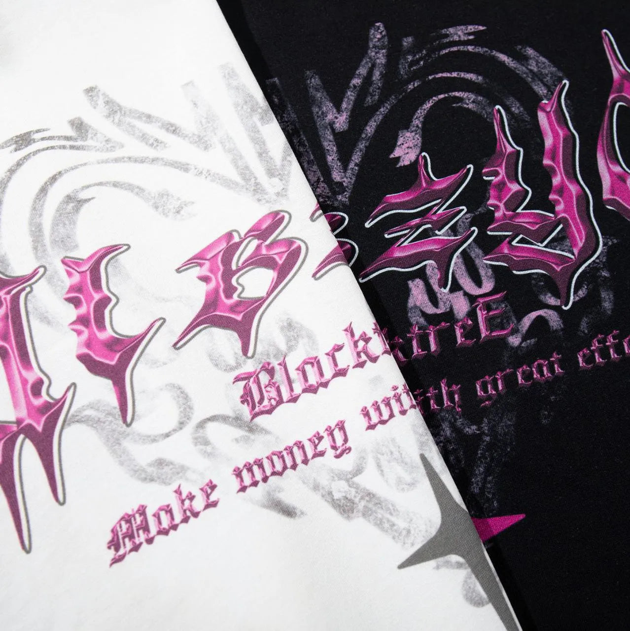 Men's black cotton t-shirt with retro graphic print, loose fit, short sleeves