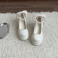 Women's beige chunky heel Mary Jane shoes with round toe and shallow cut